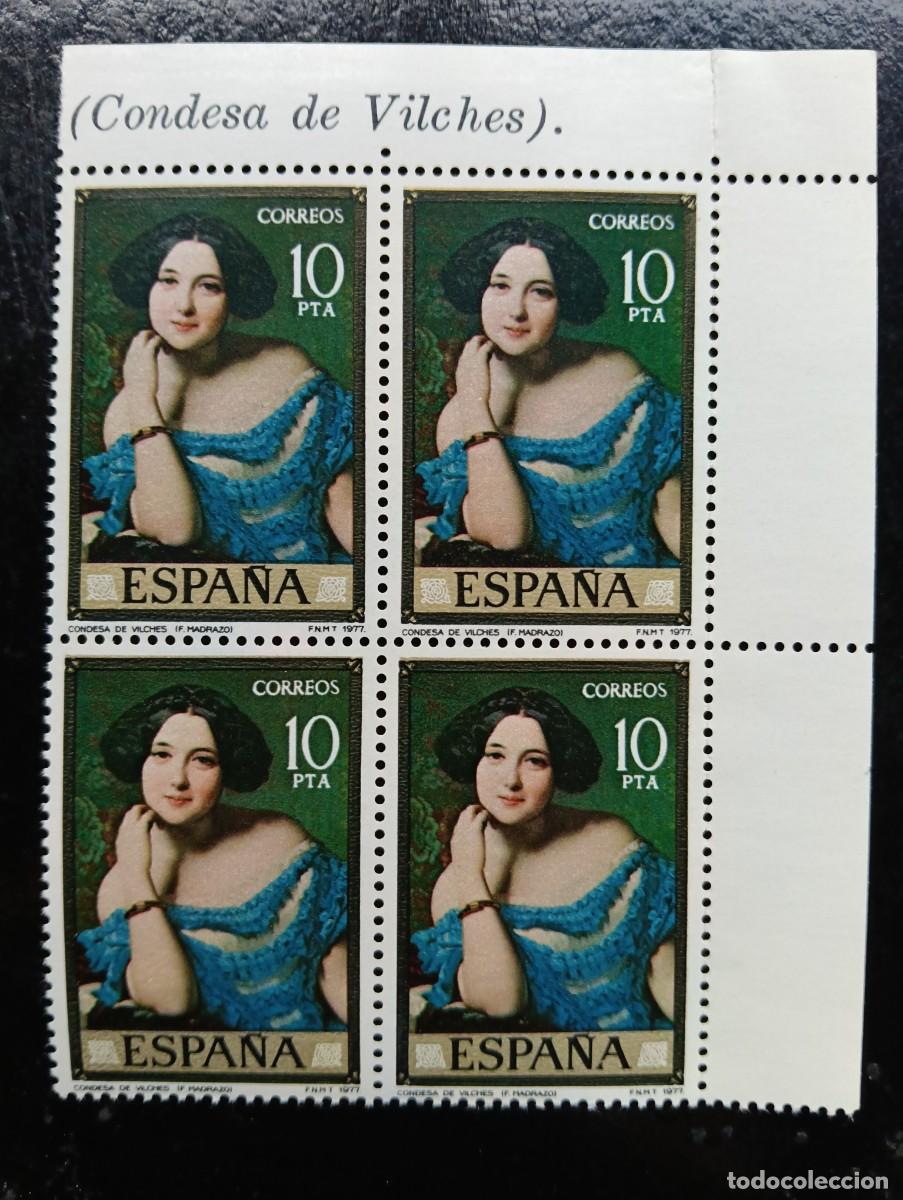 Sellos: ESPA&Ntilde;A 1977 - EDIFIL 2435 - FEDERICO MADRAZO, CONDESA DE VILCHES - D&Iacute;A DEL SELLO - BLOQUE DE 4