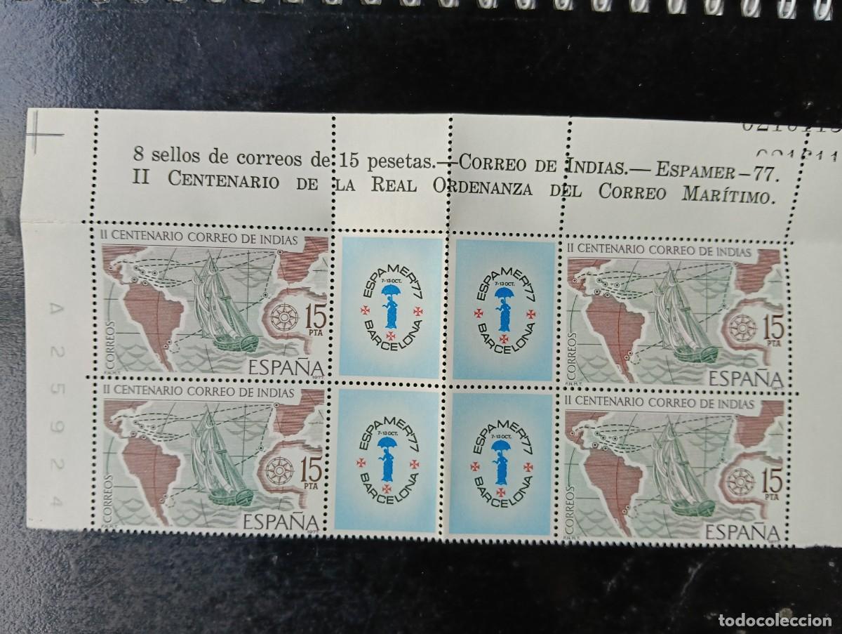 Sellos: Espa&ntilde;a 1977. Espamer'77. Correo de Indias - Edifil 2437 - BLOQUE DE 4