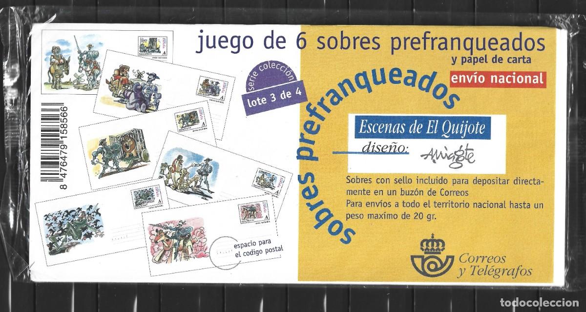 Sellos: ESPA&Ntilde;A SOBRES ESCENAS DE EL QUIJOTE PREFRANQUEADOS TARIFA A NUEVOS EN SU EMBALAJE ORIGINAL