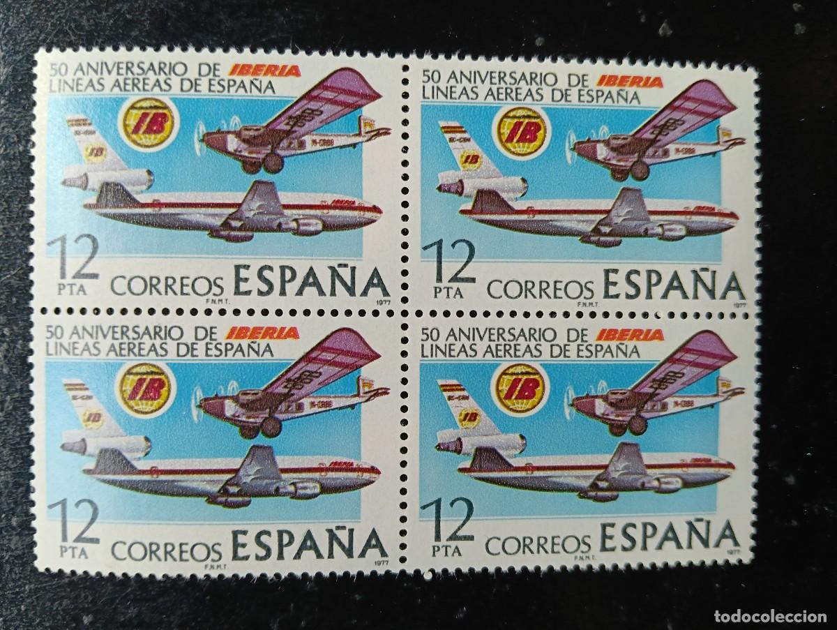 Sellos: ESPA&Ntilde;A 1977 - EDIFIL 2448 - SERIE AVIONES, IBERIA - BLOQUE DE 4