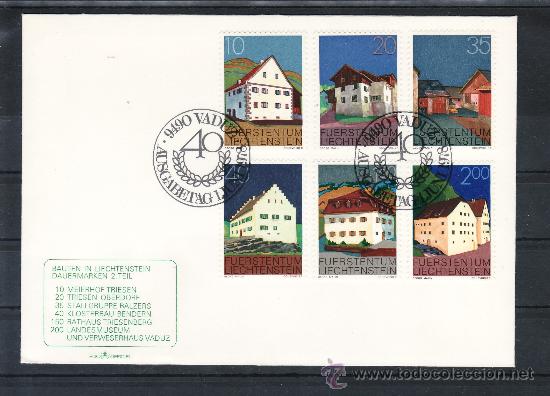 Sellos: liechtenstein  641/6 primer dia, edificios del principado, convento, museo, - Foto 1