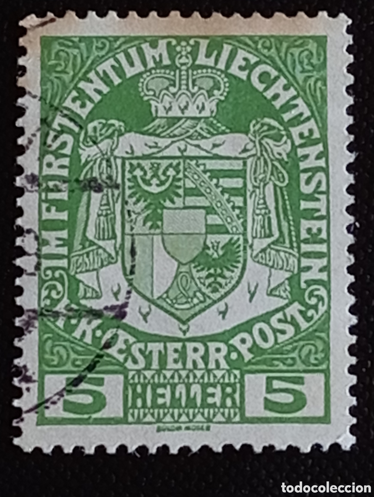 Sellos: Sello Liechtenstein 1912 - 5 Heller Verde - Michel #1 / Scott #1