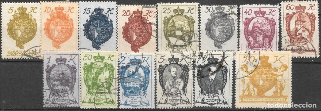 Sellos: LIECHTENSTEIN-SELLOS A&Ntilde;OS 1920-ESCUDO NACIONAL Y CASTILLO DE VADUZ-NUEVOSY USADOS-SERIE INCOMPLETA