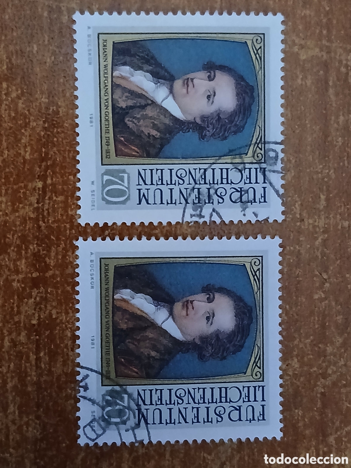 Sellos: 2 Sellos Liechtenstein Johonn Wolfgong Von Goefthe 1.981 -70 rappen-