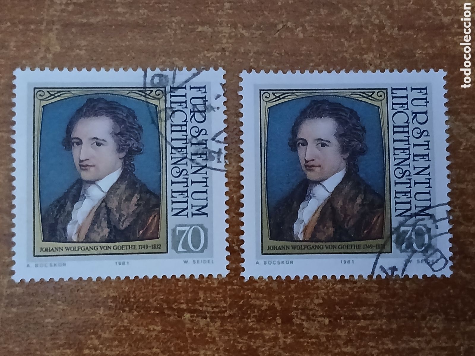 Sellos: 2 Sellos Liechtenstein Johonn Wolfgong Von Goefthe 1.981 -70 rappen-