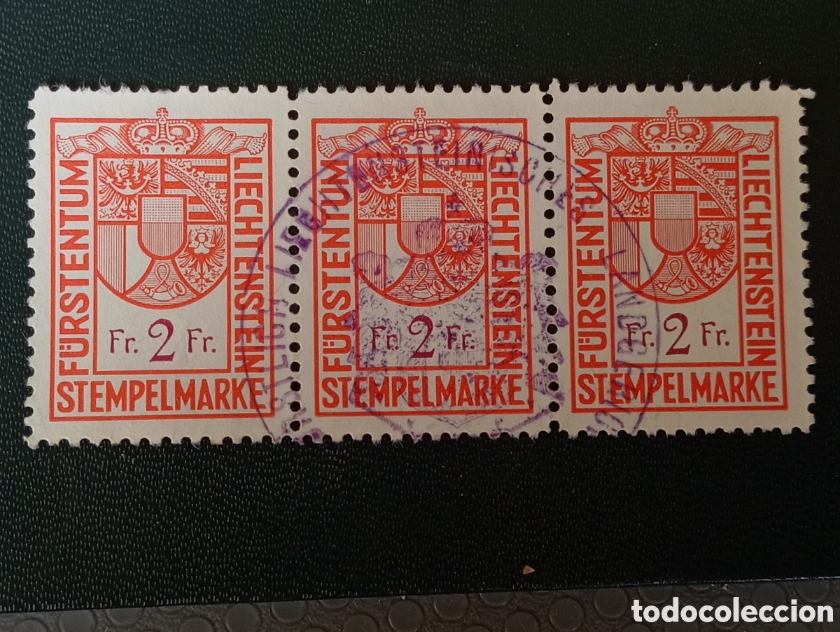 Selos: Lote 3 Sellos Fiscales Liechtenstein 1920 - 2 Francos (Stempelmarke) - Escudo de Armas&rdquo; N&deg; 40
