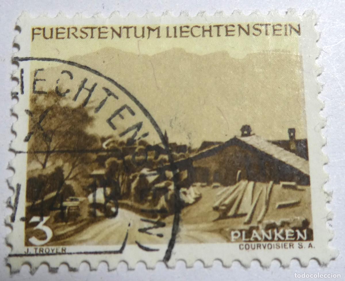 Sellos: sello postal de Liechtenstein,3 Rappen 1944 serie paisajes y municipios del principado