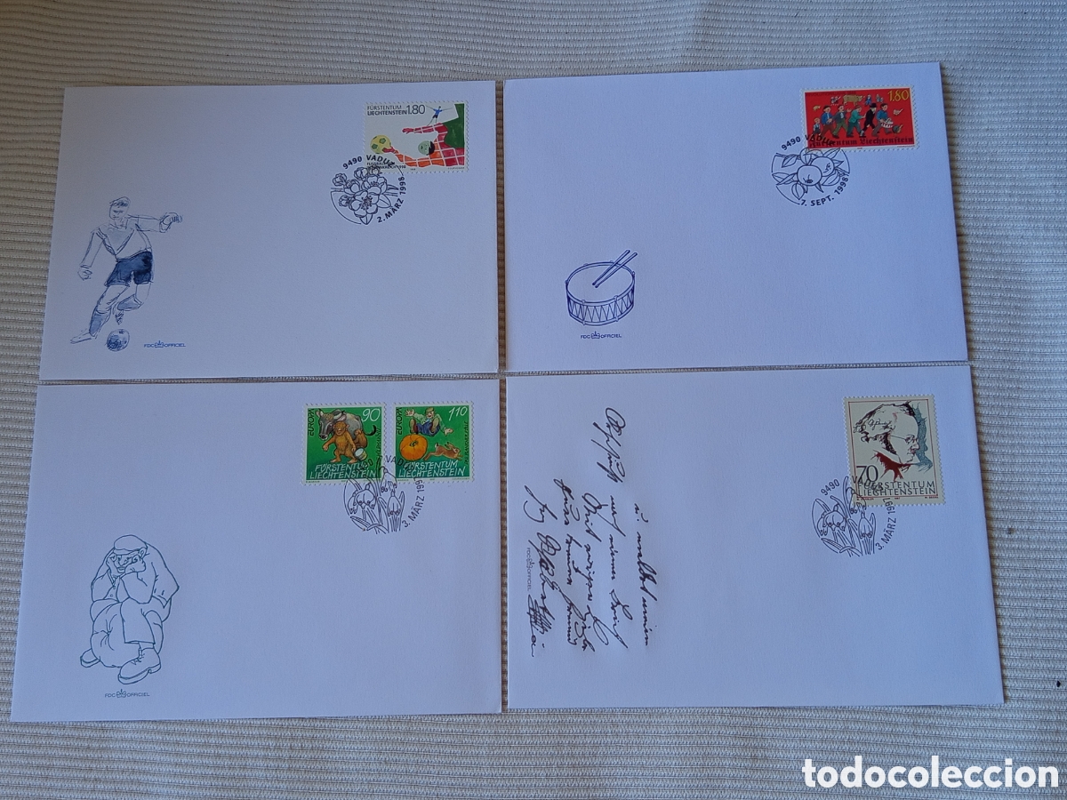 Sellos: Liechtenstein 1997-1998: Conjunto de 4 Sobres con Matasellos Especiales de Vaduz