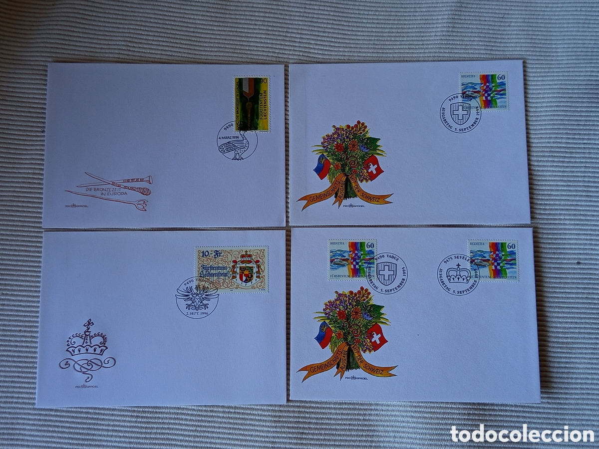 Sellos: Lote Sobres Primer D&iacute;a (FDC) Suiza y Liechtenstein 1995-1996 | Mi. 1123, 1128 y Conjunta