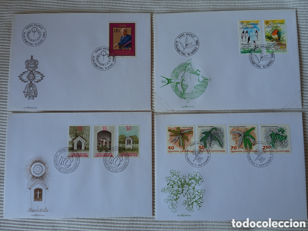 Sellos: Lote FDC Liechtenstein 1986, 1988 y 1992 - Sobres Primer D&iacute;a
