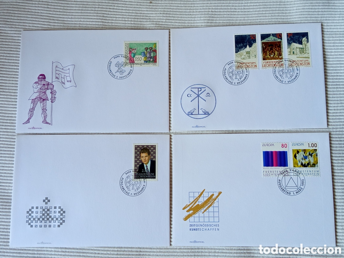Sellos: Lote Liechtenstein 1992-1993: Sobres Primer D&iacute;a (FDC) - Michel #974/1018 // Scott #976/1018
