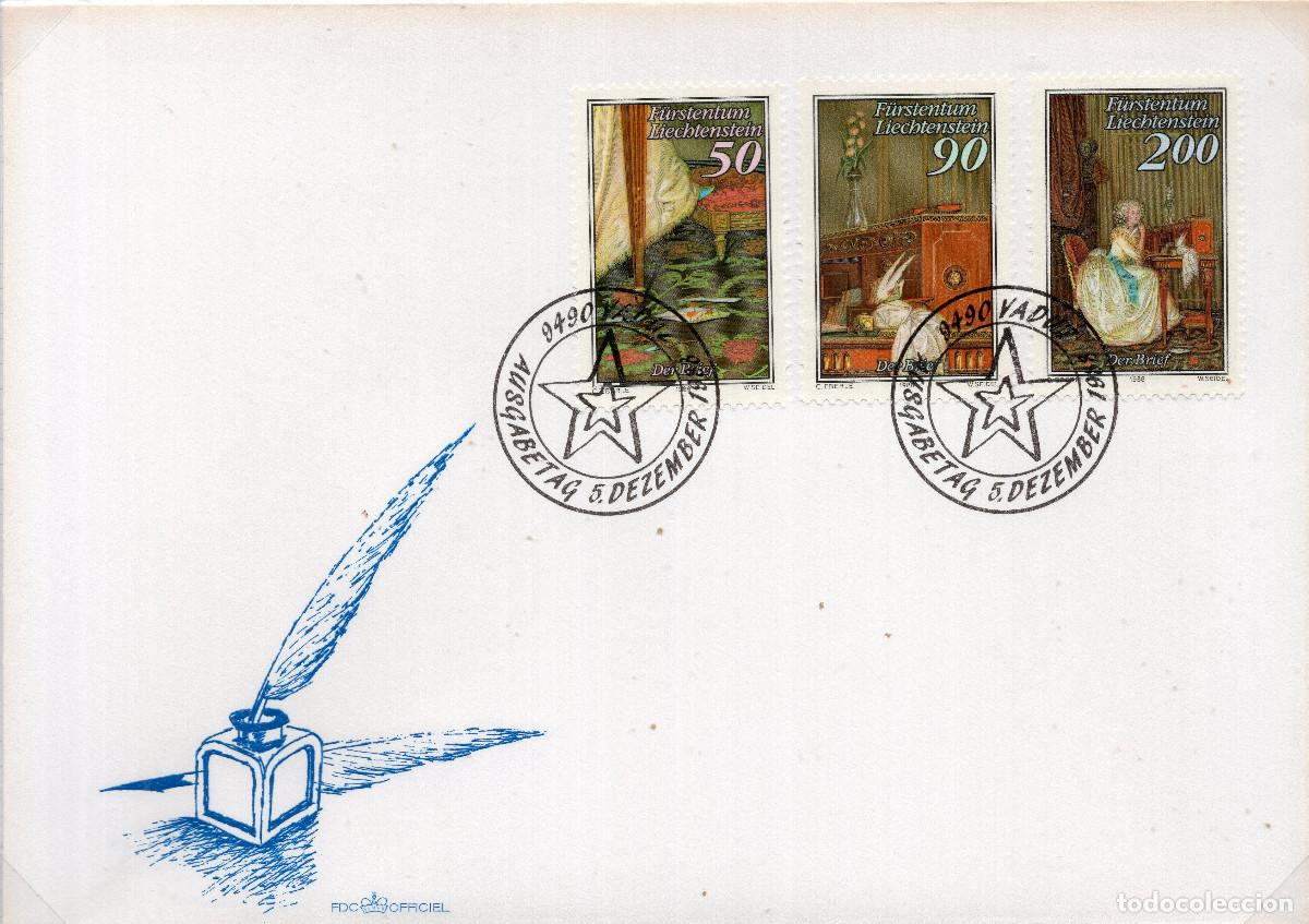 Sellos: LIECHTENSTEIN 1988 CARTA FDC MICHEL LI 957-959