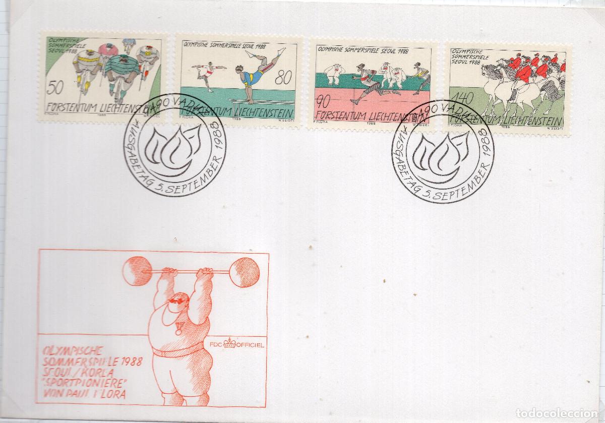 Sellos: LIECHTENSTEIN 1988 CARTA FDC MICHEL LI 947-950