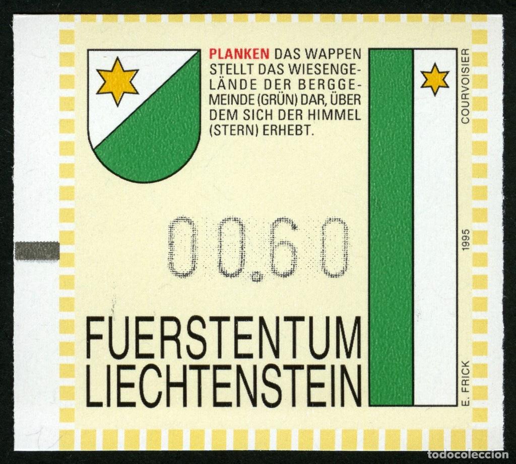 Sellos: ATM LIECHTENSTEIN 1995 &middot; FRAMA &middot; 00,60 FRANCOS SUIZOS &middot; PLANKEN &middot; SERIE DE ESCUDOS Y BANDERAS #FL002