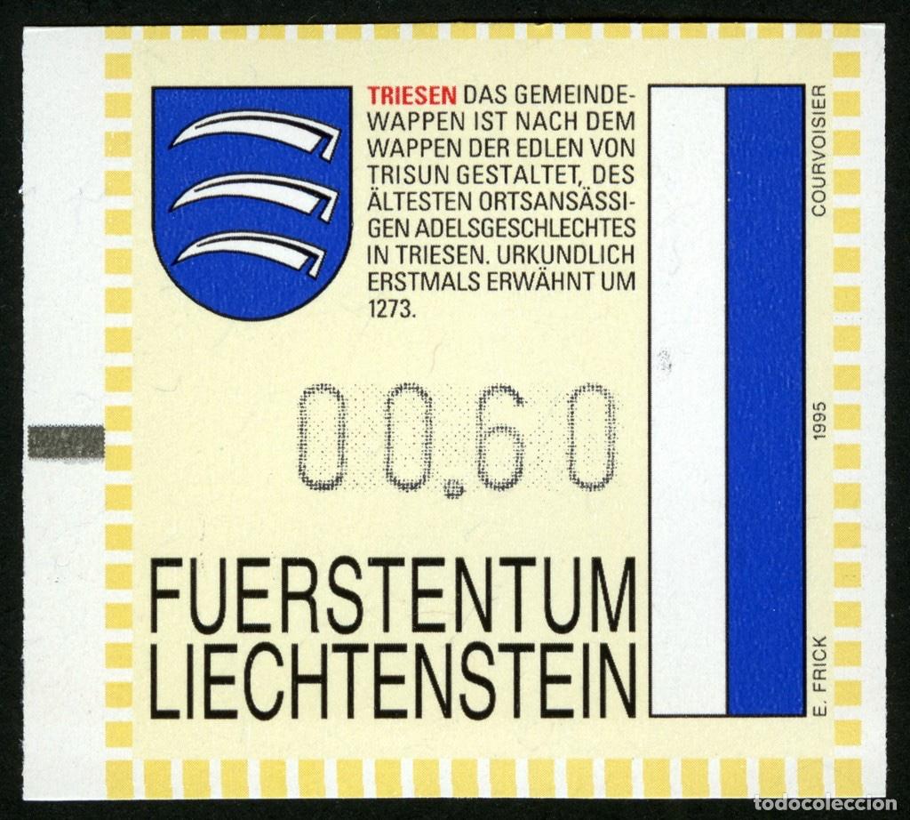 Sellos: ATM LIECHTENSTEIN 1995 &middot; FRAMA &middot; 00,60 FRANCOS SUIZOS &middot; TRIESEN &middot; SERIE DE ESCUDOS Y BANDERAS #FL010