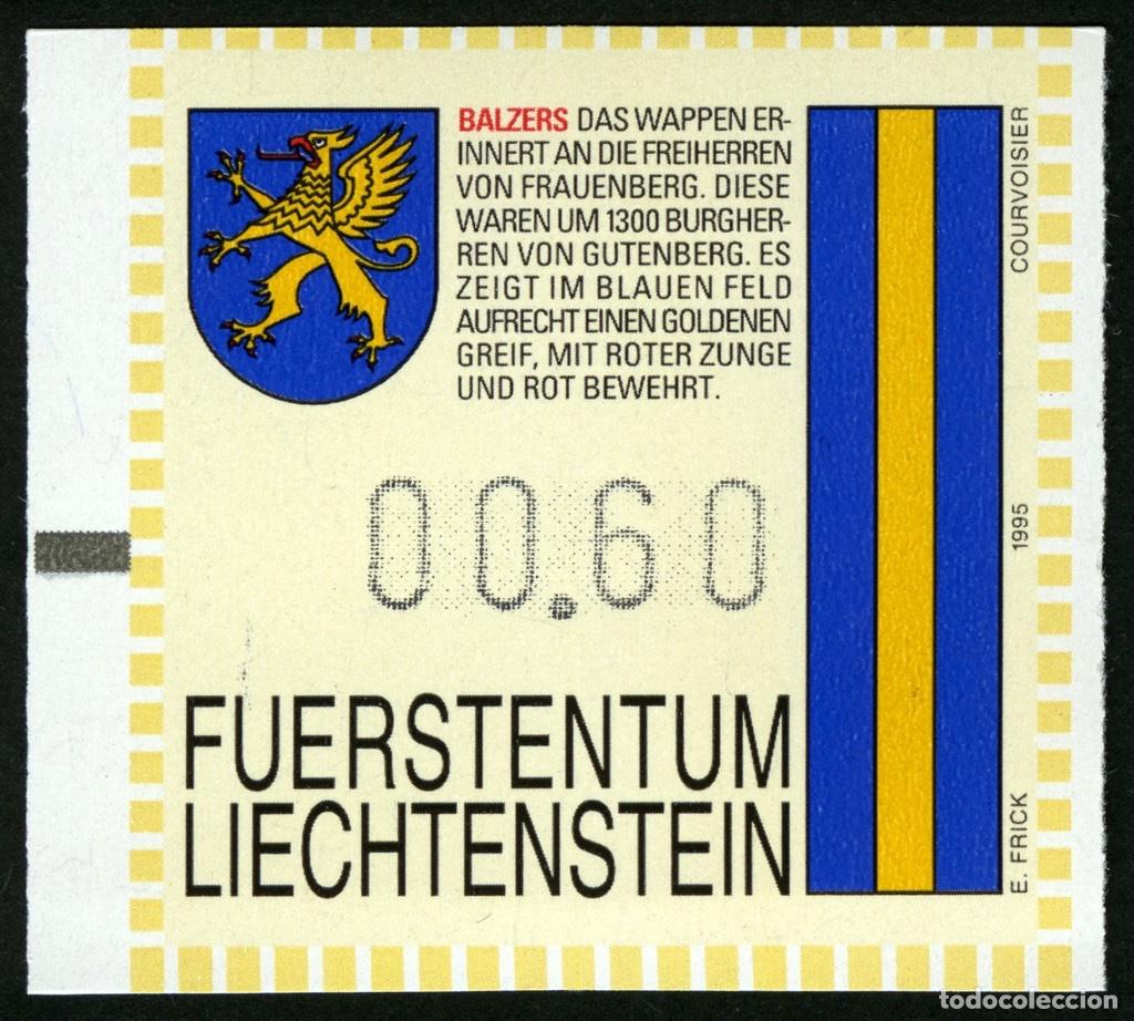Sellos: ATM LIECHTENSTEIN 1995 &middot; FRAMA &middot; 00,60 FRANCOS SUIZOS &middot; BALZERS &middot; SERIE DE ESCUDOS Y BANDERAS #FL007