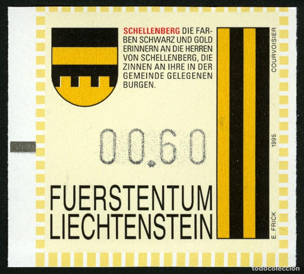 Sellos: ATM LIECHTENSTEIN 1995 &middot; FRAMA &middot; 00,60 FRANCOS SUIZOS &middot; SCHELLENBERG SERIE ESCUDOS Y BANDERAS #FL006