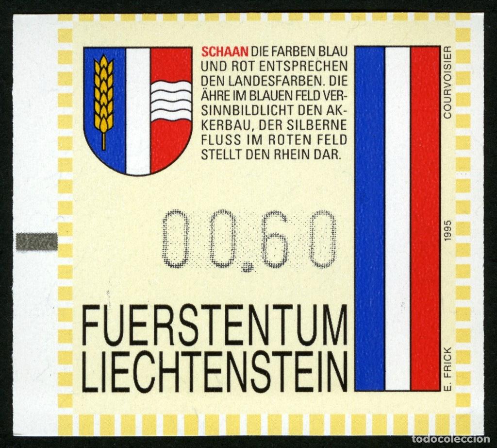 Sellos: ATM LIECHTENSTEIN 1995 &middot; FRAMA &middot; 00,60 FRANCOS SUIZOS &middot; SCHAAN &middot; SERIE DE ESCUDOS Y BANDERAS #FL005