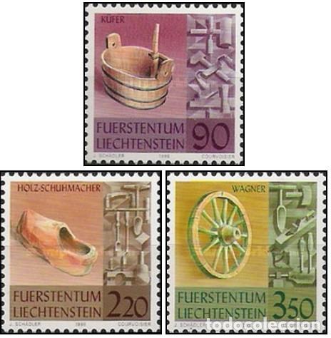 Sellos: Liechtenstein 1998 SW1184/86 &rdquo;Antiguos utensilios de madera&rdquo;./ Nuevo, sin charnela, MNH.