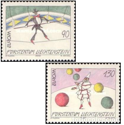 Sellos: Liechtenstein 2002 SW1291/92 &rdquo;Europa: Circo&rdquo;./ Sin charnela, MNH.