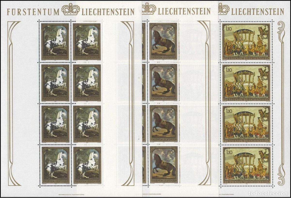 Sellos: LIECHTENSTEIN 1978 3 SHEETS MNH CARRUAJE DE ORO CABALLOS HORSES ARTE PINTURAS ART PAINTINGS