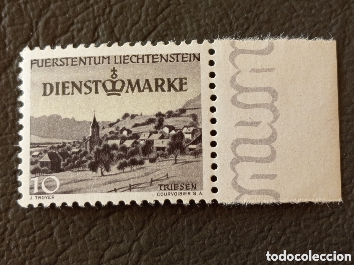 Briefmarken: Liechtenstein 1942 Dienstmarke 10Rp Triesen Courvoisier Scott O16 MNH