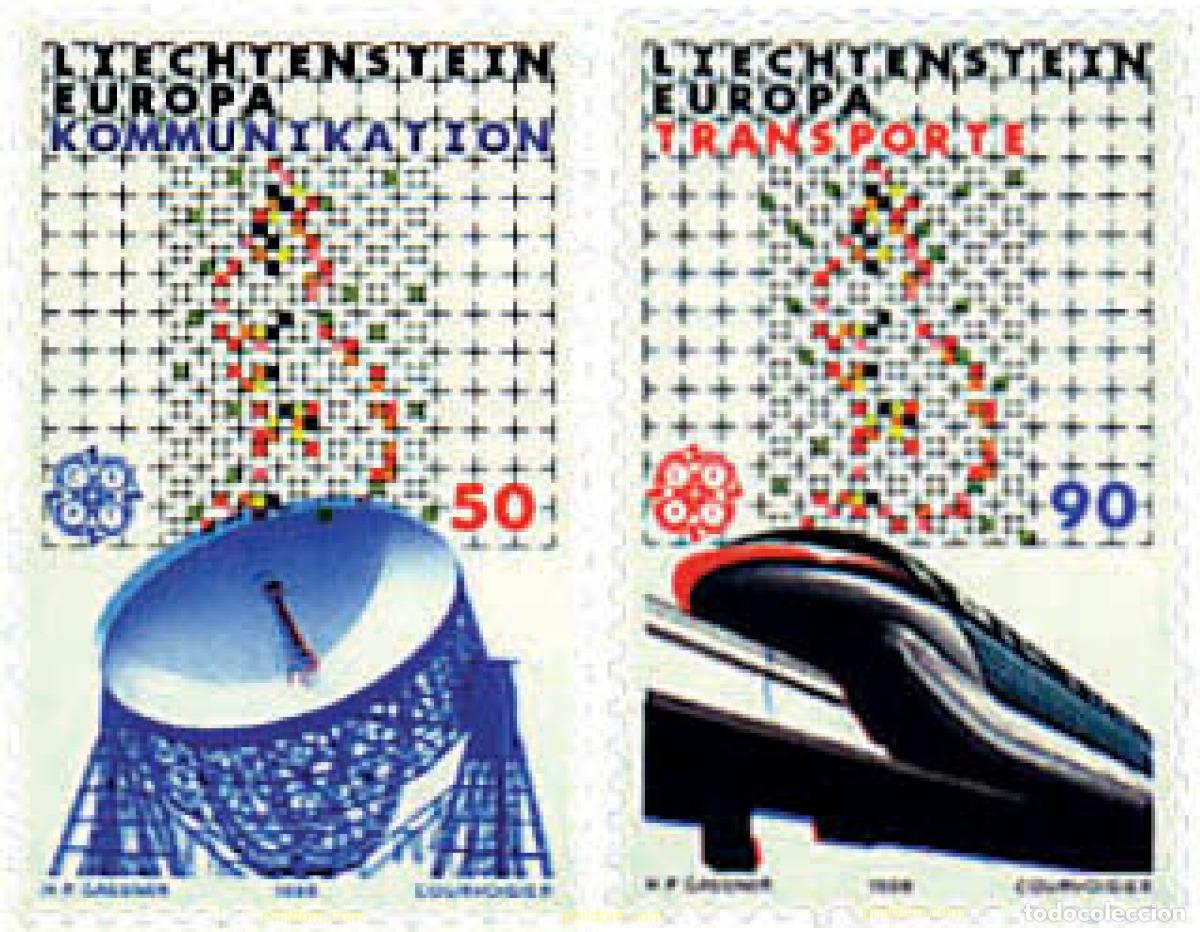 Sellos: 77722 MNH LIECHTENSTEIN 1988 EUROPA CEPT. TRANSPORTE Y MEDIOS DE COMUNICACION