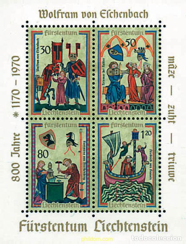 Sellos: 80767 MNH LIECHTENSTEIN 1970 LOS MINNESINGERS. 800 ANIVERSARIO DE WOLFRAM VON ESCHENBACH