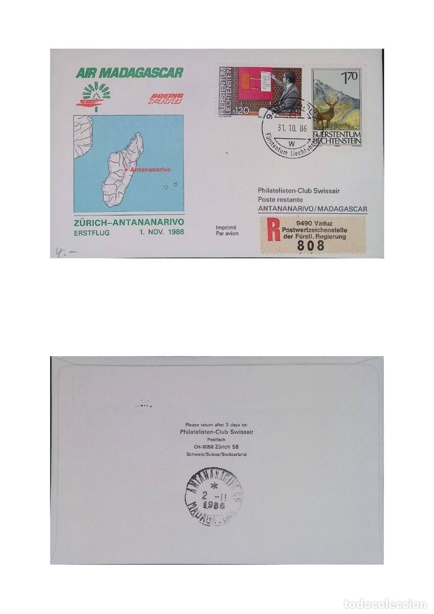 Sellos: O) 1986 LIECHTENSTEIN, INDUSTIRES AND OCCUPATIONS - MANAGEMENT, RUTTING STAG LAWENA, AIR MADAGASCAR,