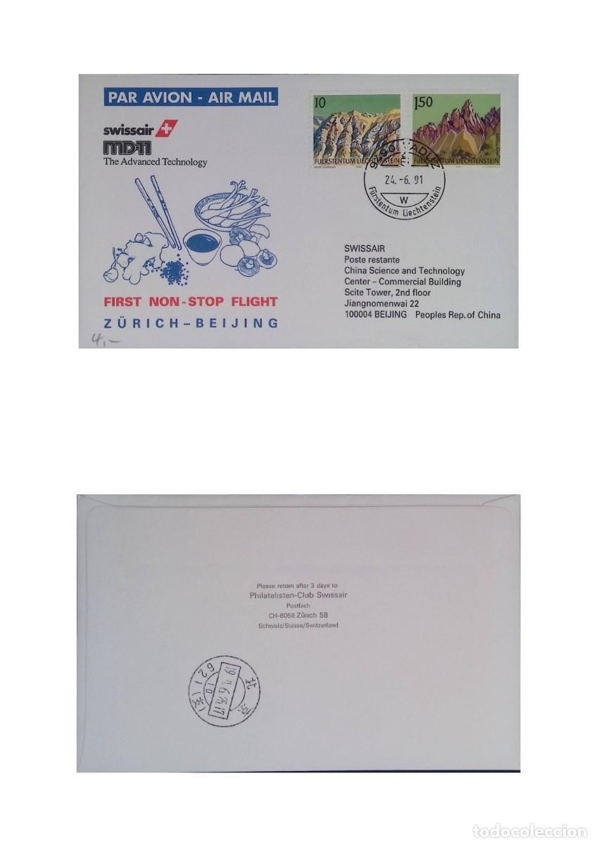 Sellos: O) 1991 LIECHTENSTEIN, HAHNENSPIEL MOUNTAIN, GARSELLITURM MOUNTAIN, SWISSAIRMD-11 ADVANCE TECHNOLOGY