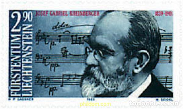 Sellos: 77677 MNH LIECHTENSTEIN 1989 150 ANIVERSARIO DEL NACIMIENTO DEL COMPOSITOR JOSEF GABRIEL RHEINBERGE