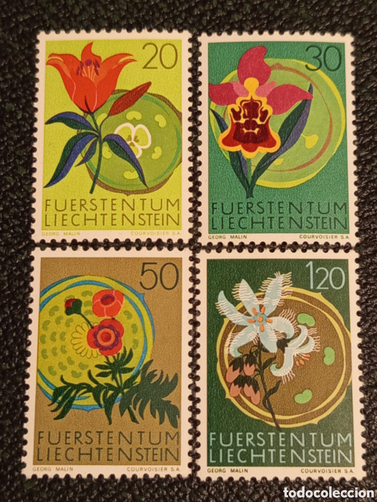 Sellos: Serie Flores de Liechtenstein 1968 (Michel #503-506 / Yvert #452-455) MNH