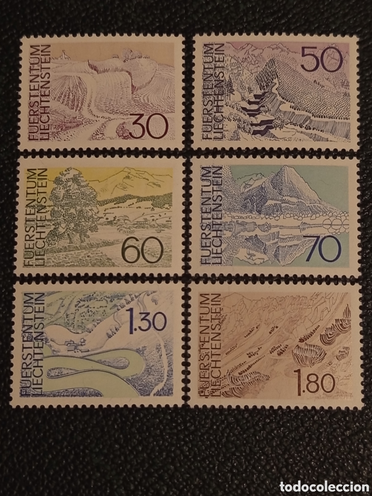 Sellos: Liechtenstein 1972 - Paisajes Definitivos (Michel #577-582 / Yvert #520-525) MNH