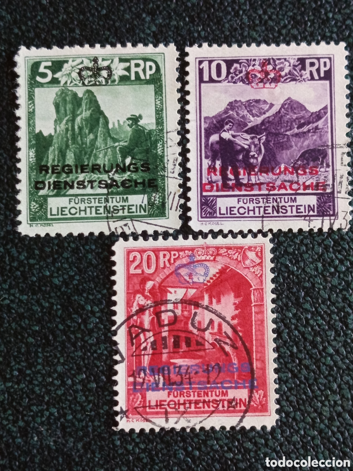 Sellos: Liechtenstein 1932 Dienstsache Mi.1-3 sellos oficiales usados sobretasa