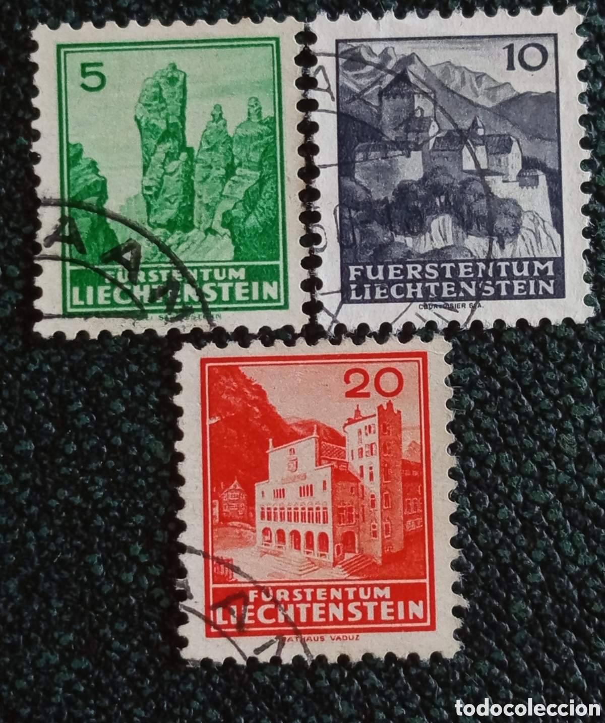 Sellos: Sellos Liechtenstein 1939 Vistas del Pa&iacute;s Usados Michel 180, 182, 184