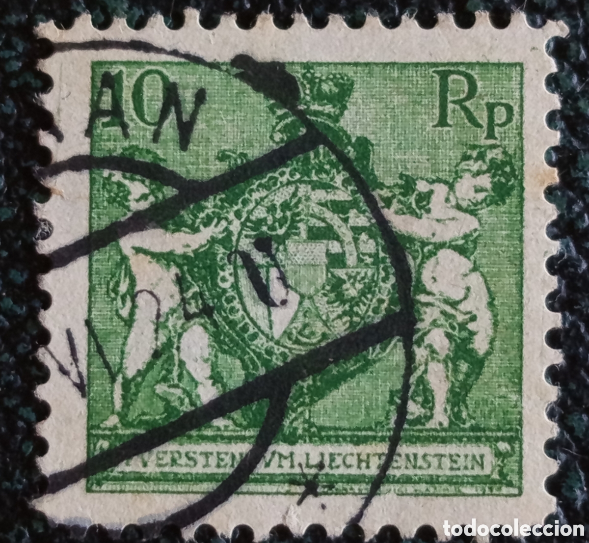 Sellos: Sello Liechtenstein 1920 Escudo con &Aacute;ngeles 10 Rp Yvert 37 Usado