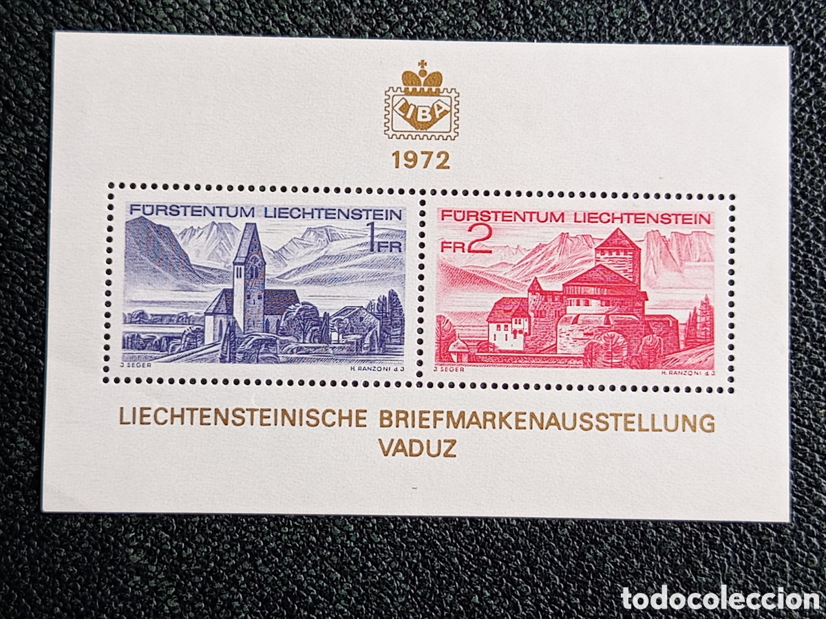 Sellos: Liechtenstein 1972 Hoja Bloque LIBA Exposici&oacute;n Filat&eacute;lica Vaduz MNH - Michel #BL5