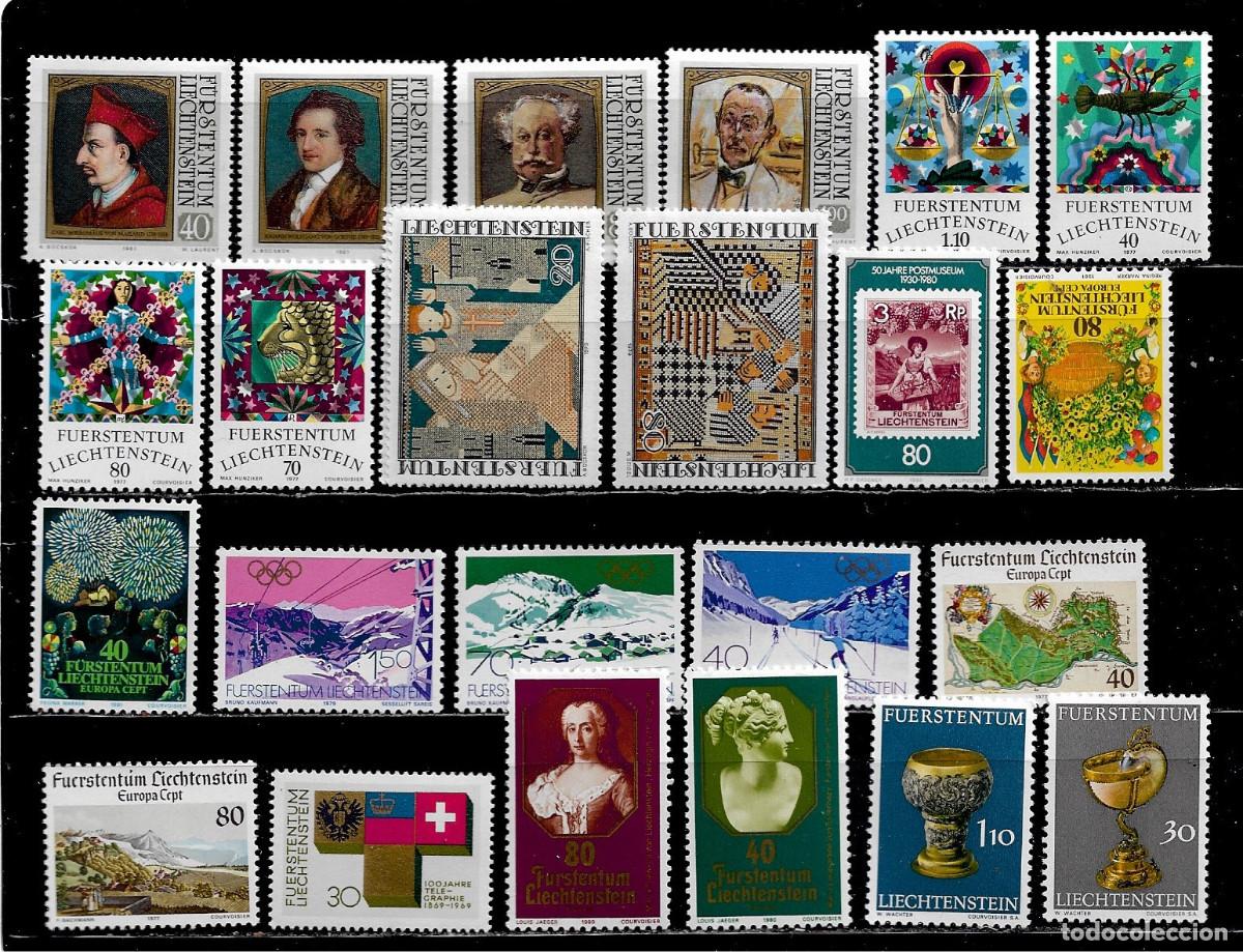 Sellos: LIECHTENSTEIN, LOTE DE 36 VALORES, SERIES COMPLETAS (LAS DE LA FOTO). MNH.