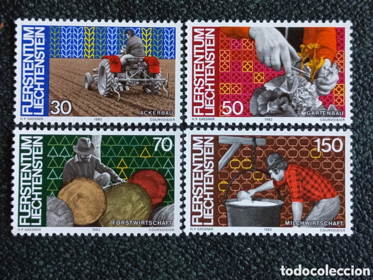 Francobolli: Liechtenstein 1982 Serie Agricultura MNH Zumstein N. 753/756 Michel N. 811/814