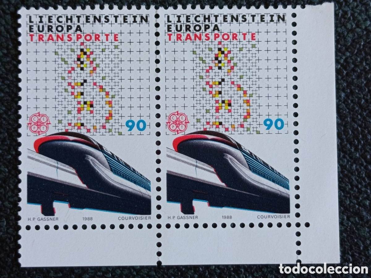 Francobolli: Liechtenstein 1988 Europa Transporte Pareja con Margen MNH Zumstein 936 Michel 985