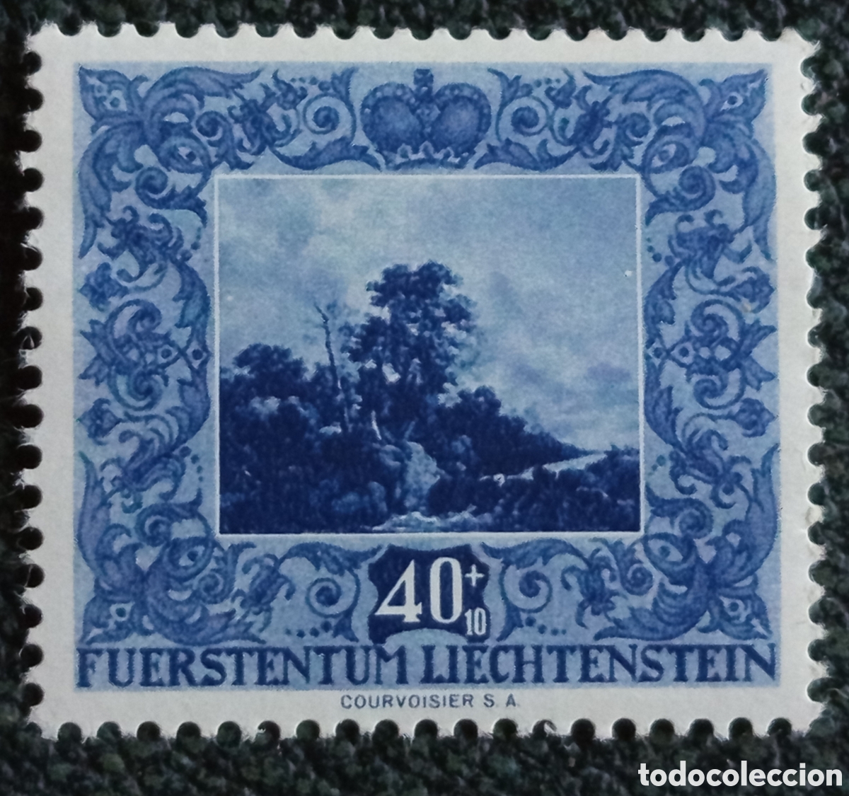 Sellos: Liechtenstein 1948 Sello Pintura Paisaje Ruisdael 40+10r Michel 267 MNH
