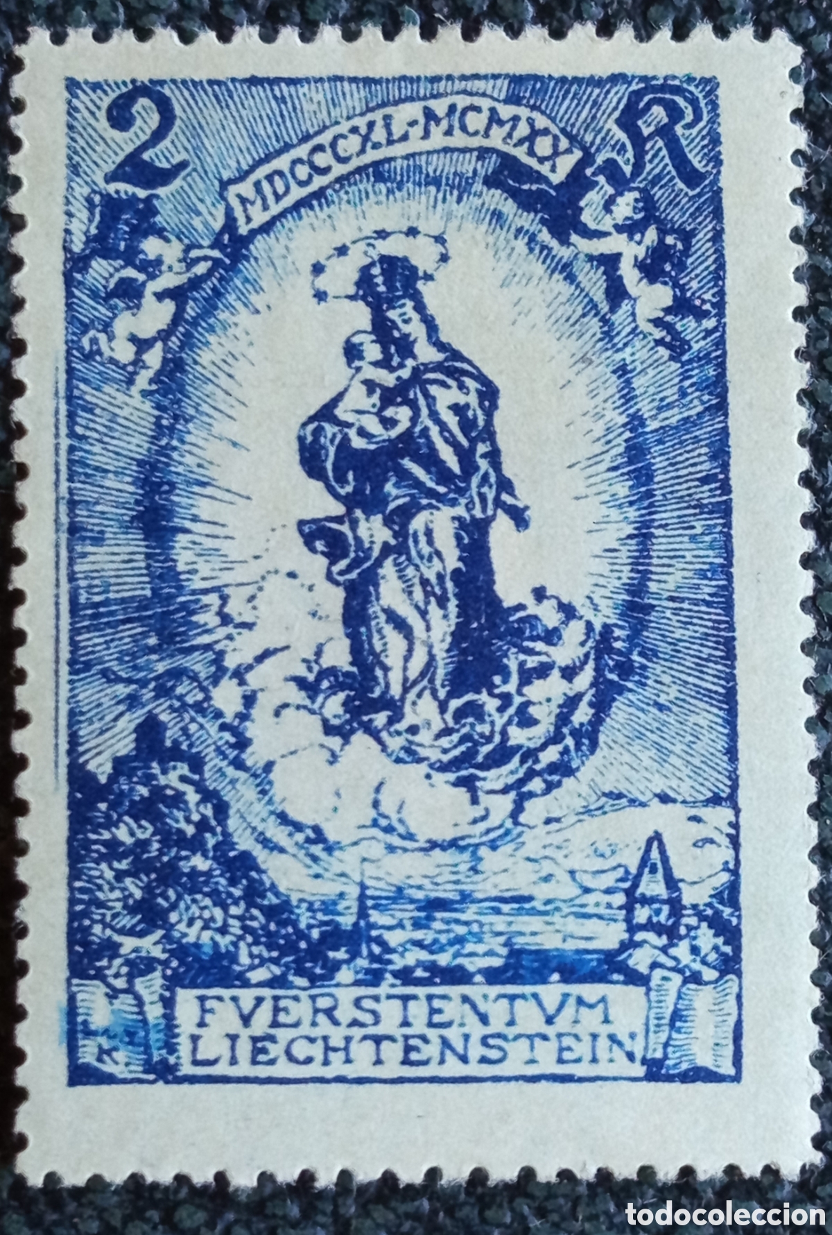 Sellos: Sello Liechtenstein 1920 Virgen de Dux 2 Coronas Azul - Michel 42 / Scott 49 MH