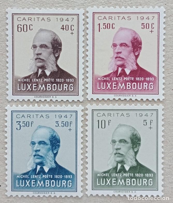 Sellos: 1947. LUXEMBURGO. 402 / 405. Retrato del insigne poeta Michel Lentz. Serie completa. Nuevo.