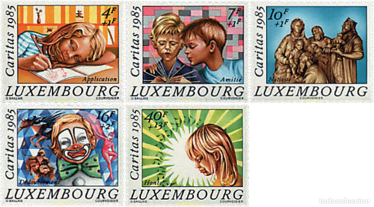 Sellos: 97602 MNH LUXEMBURGO 1985 CARITAS. EXPRESIONES FACIALES INFANTILES Y NAVIDAD