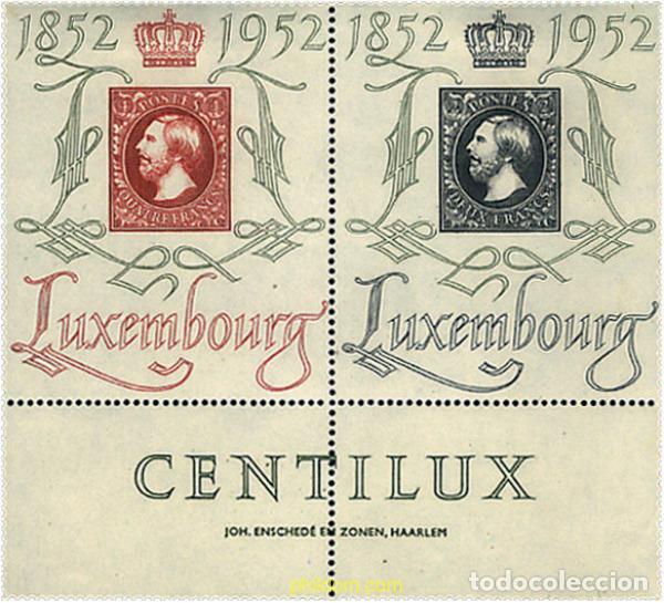 Sellos: 4476 MNH LUXEMBURGO 1952 CENTENARIO DEL SELLO Y CENTILUX. EXPOSICION FILATELICA