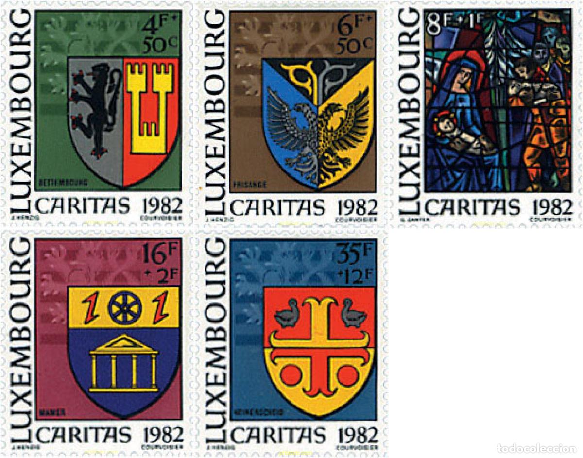 Stamps: 97578 MNH LUXEMBURGO 1982 CARITAS. ESCUDOS Y VIDRIERA