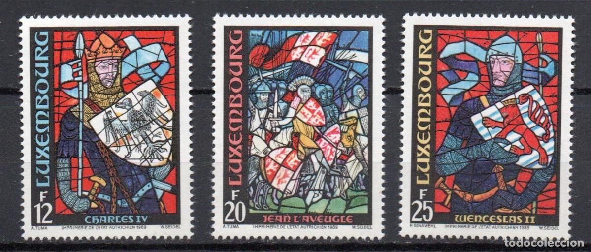 Sellos: LUXEMBURGO A&Ntilde;O 1989 YV 1177/79*** VIDRIERAS DE LA CATEDRAL DE LUXEMBURGO ARTE ESCUDOS HER&Aacute;LDICA