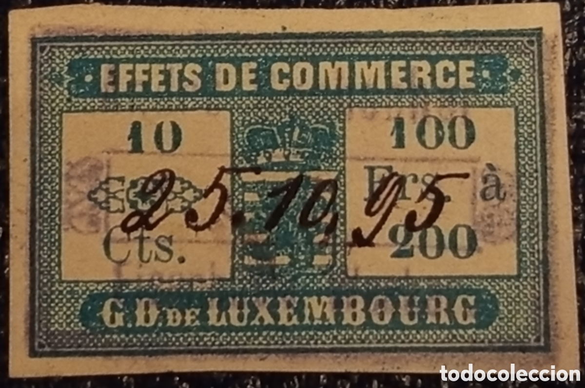 Sellos: Timbre Fiscal Gran Ducado Luxemburgo 1895 10 Cts Cat. Forbin / Erler
