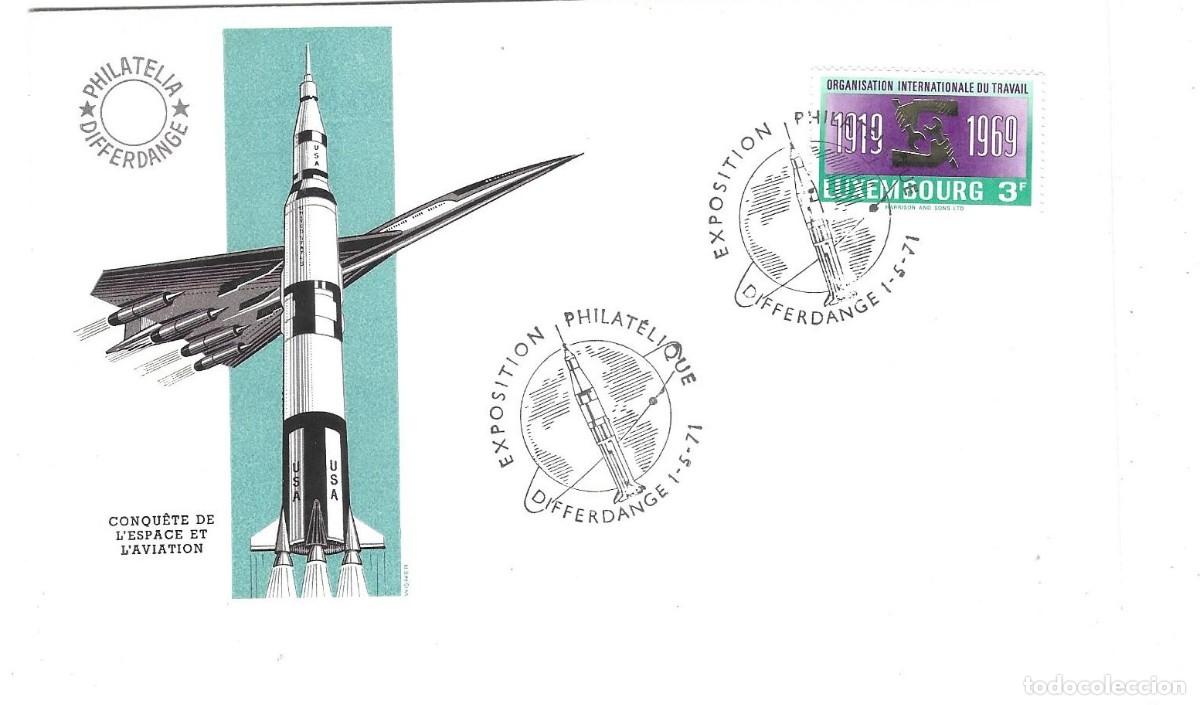 Sellos: Luxemburgo 1971 - FDC Tarjeta Exposici&oacute;n Filat&eacute;lica Differdange Conquista del Espacio