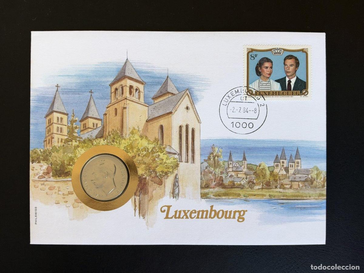 Sellos: Luxemburgo 1984 sobre numism&aacute;tico Philswiss sello 8F boda